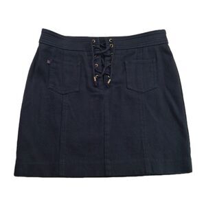 Vtg Ralph Lauren Sz 6 Black Denim Skirt Lace Up Button Closure Cotton Preppy